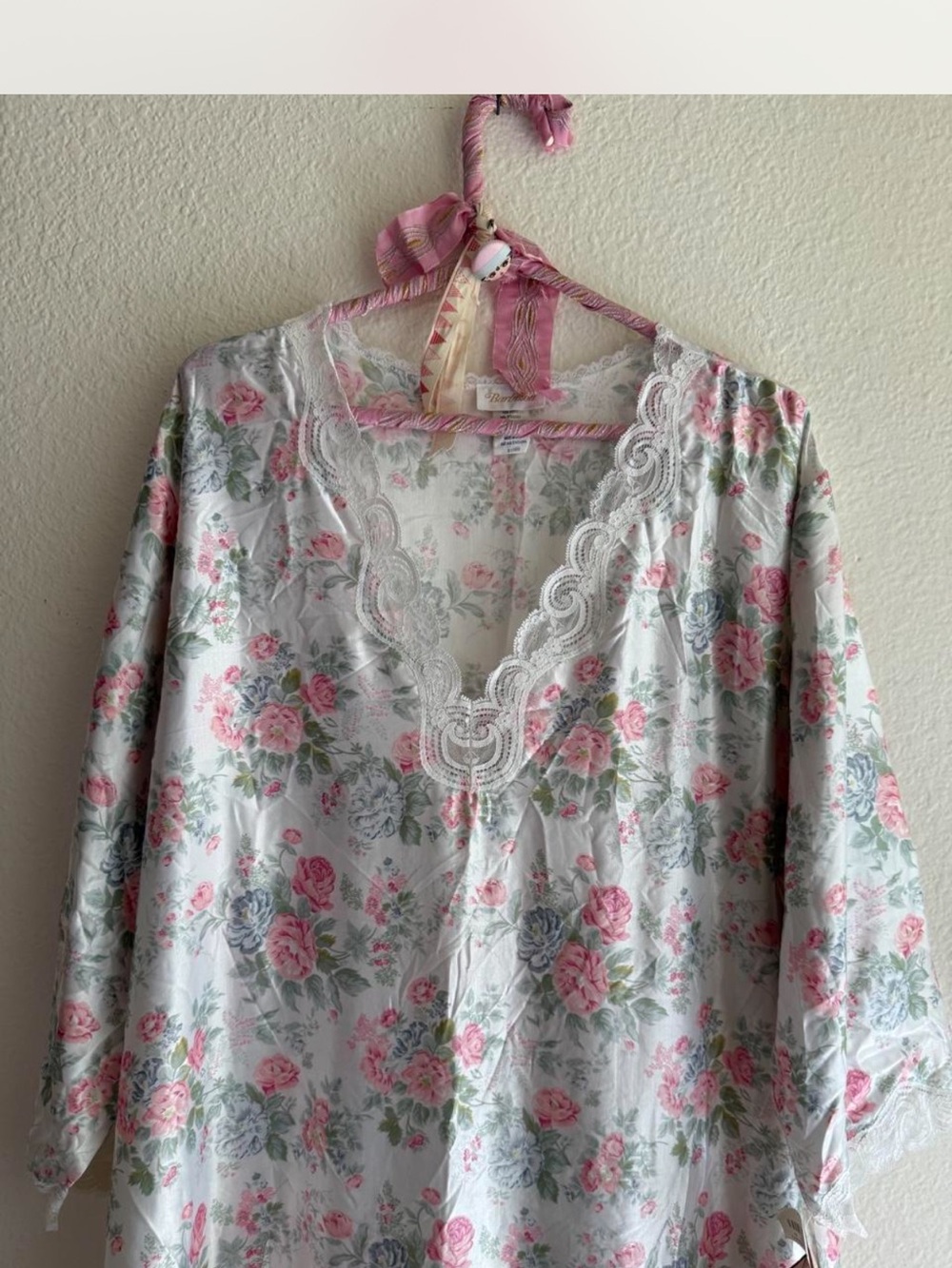 NWT Vintage 1980s Barbizon Floral Lace-Trim Cotton Blend Nightgown - Picture 2 of 7